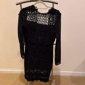 Aqua Black Mesh Long Sleeve Dress